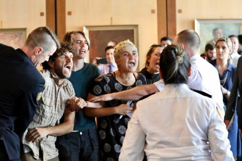 Refugee rights protesters in Parliament on November 30.