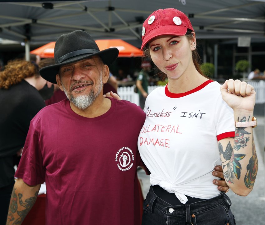Mina Lib with Yoda Blues at housing rally