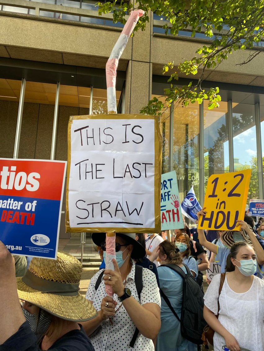 Nurses and Midwives strike outside NSW Parliament on February 15, 2022.