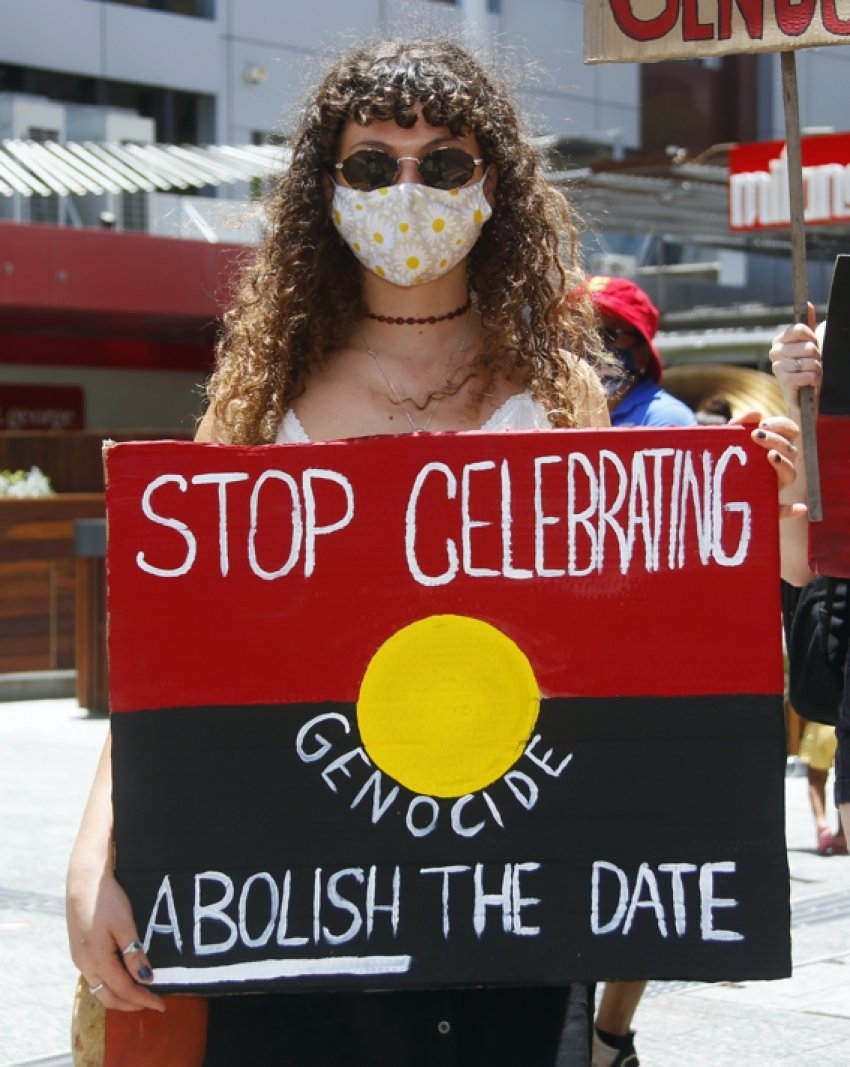 Brisbane Invasion Day 2021 protest. Photo: Alex Bainbridge