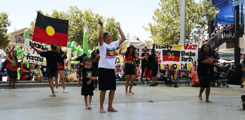 Dancing at Perth Invasion Day rally
