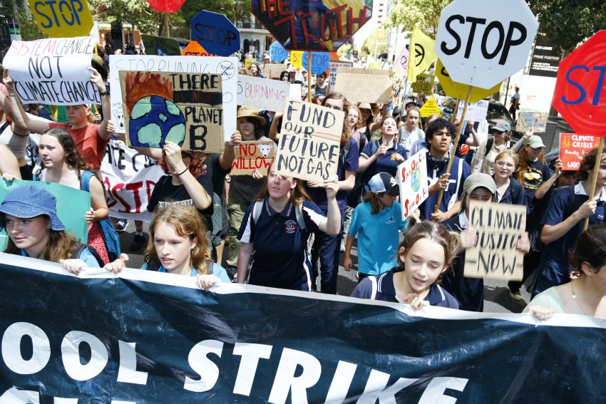 Climate strikers marching