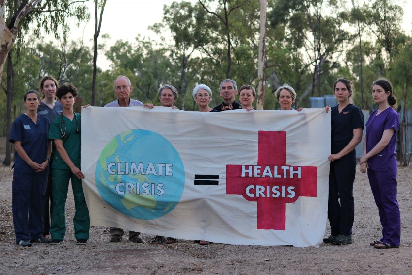 Health workers blockade Adani’s coal mine in Queensland on November 13. 