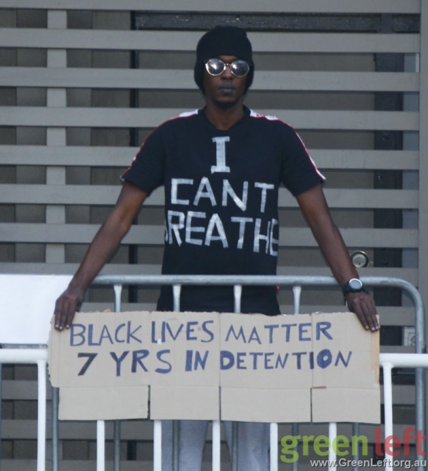 I can't breath: Black Lives Matter. Free the refugees.