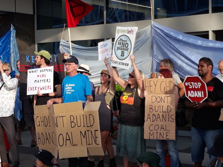 Protest at GHD's shareholders meeting in Perth on November 13.