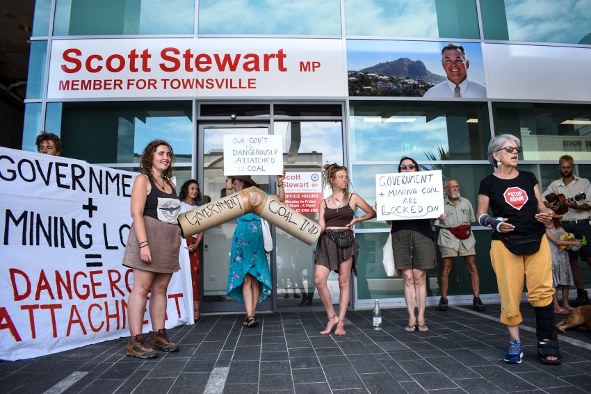 A protest at the office of Townsville MP Scott Stewart on November 1.
