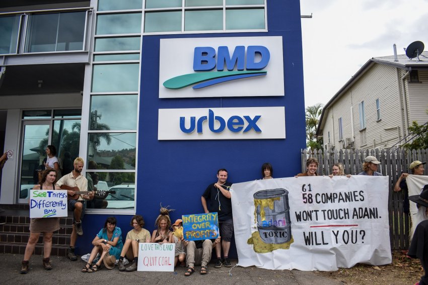 A protest at the Townsville office of Adani contractor BMD on November 1. 