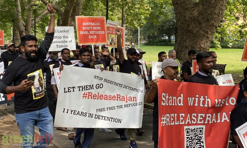 A vibrant Tamil contingent set the tone for the Sydney rally. Photo: Isaac Nellist