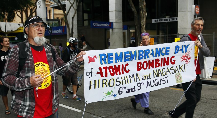 Marching on Hiroshima Day in Meanjin/Brisbane