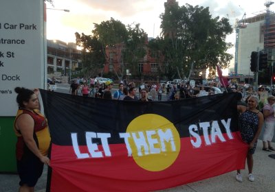 Let them stay Aboriginal flag banner, Lady Cilento hospital Brisbane.