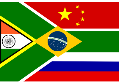 flags of Brazil, India, China, Russia, South Africa