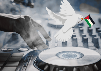 DJ deck with dove of peace 