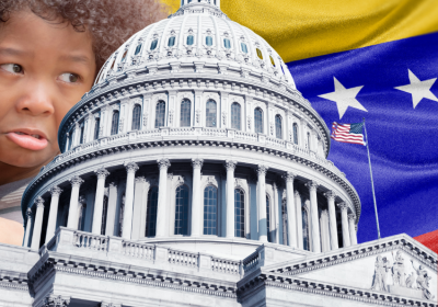 Venezuela flag, US capitol, child's face