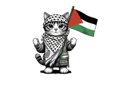 cat with Palestinian flag