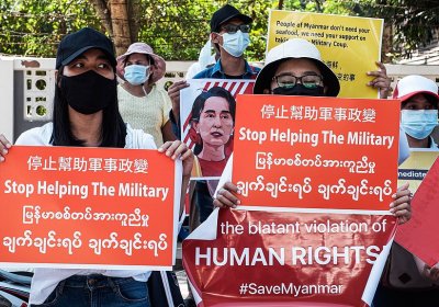 A protest against the military coup in Myanmar