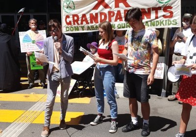 School Strike 4 Climate WA activists speak at Blockade RTS in Perth on November 27.