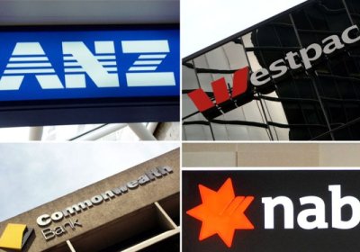 A collage of the 'big four' banks signs.