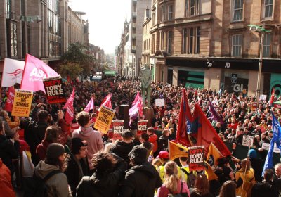 Thousands protest in London’s King’s Cross on October 1.