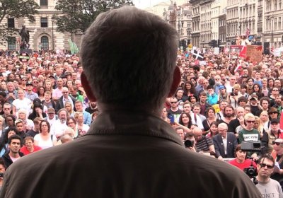 Corbyn addressing supporters