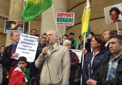 Corbyn speaks at a rally supporting besieged Kobane