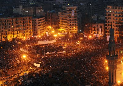 Protesters in Tahrir Square, Cairo, which has been occupied since January 25.