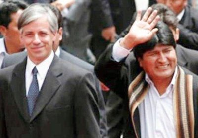 Bolivian Vice-President Alvaro Garcia Linera (left) with Bolivian President Evo Morales.