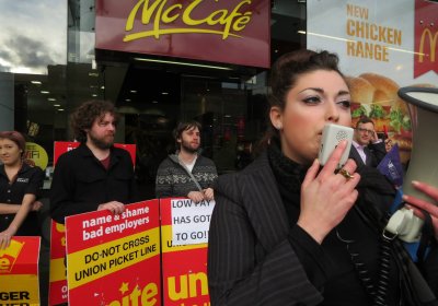 A McDonald's store picketted in New Zealand.