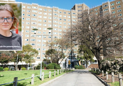 Kristin O'Connell and a public housing block in Melbourne