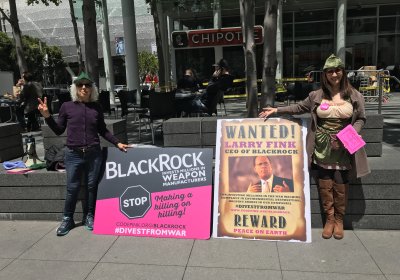 A protest against BlackRock in San Francisco on May 23.