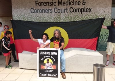 David Dungay Jnr's mother Leetona outside the Coroners Court in Lidcombe on November 22.