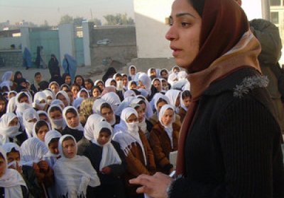 Malalai Joya visits a girls school in Farah province, Afghanistan, November, 2007.