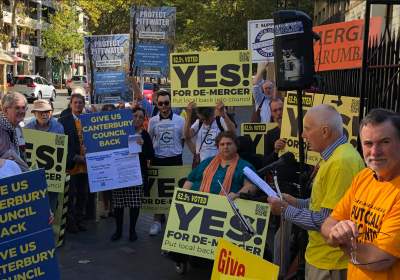 Keep local in council protest outside NSW Parliament