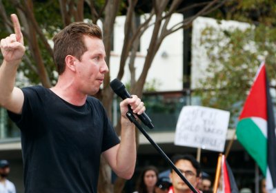 Max Chandler-Mather speaking at a rally