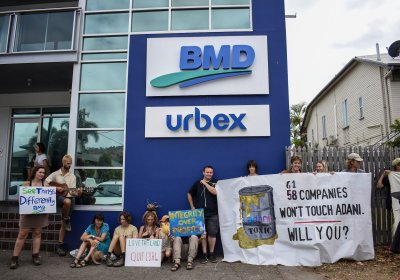 A protest at the Townsville office of Adani contractor BMD on November 1. 