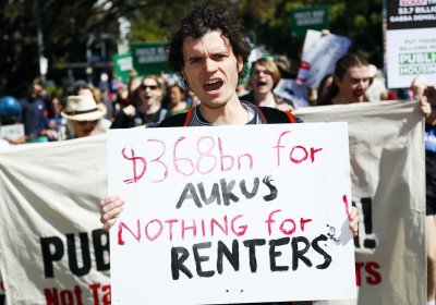 Housing protest outside the Labor national conference, August 19