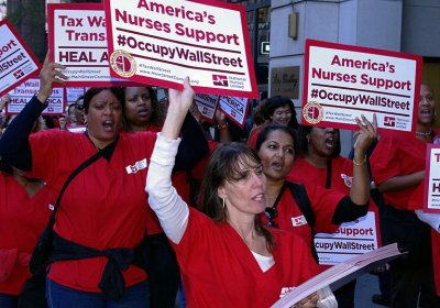 Nurses join the Occupy Wall St protest, New York, October 5.
