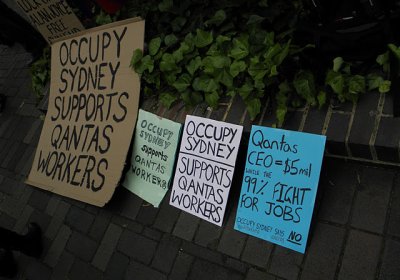 Occupy Sydney protest outside the Qantas conference at UNSW on October 28 2011.