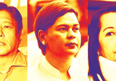 Members of the “dynasty triad”, from left: Bongbong Marcos, Sara Duterte and Gloria Macapagal Arroyo.