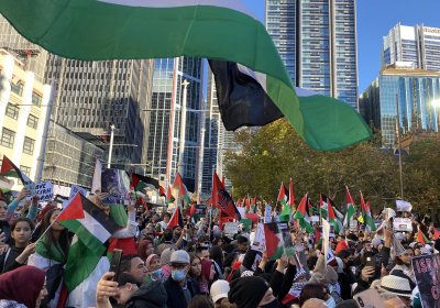 Palestinian flags flying in Sydney