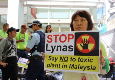 Malaysian activists outside Australian corporate polluter Lynas' HQ