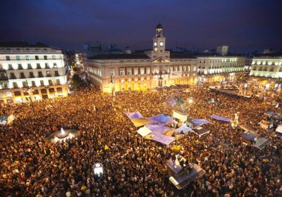 Sol plaza in Madrid occupied by thousands of protesters