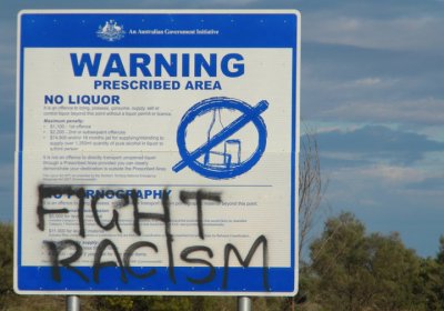 A 'prescribed area' sign typical of those in remote Aboriginal communities in the NT.