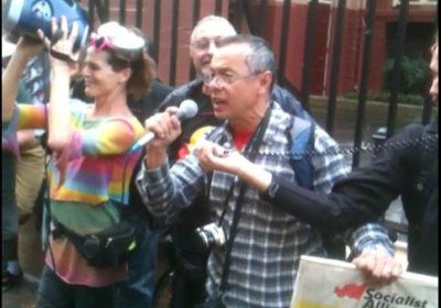 Peter Boyle speaking at the April 24 rally