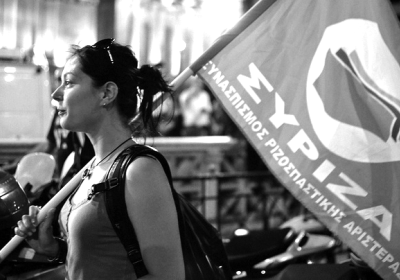 SYRIZA activist with flag