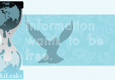 Wikileaks graphic that says 'Information wants to be free'.