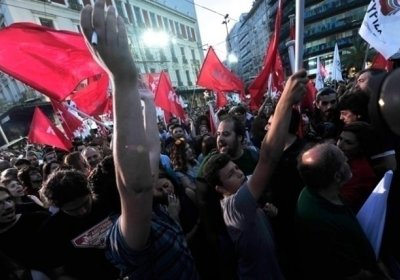 SYRIZA supporters rally in Athens ahead of the elections, May 3.