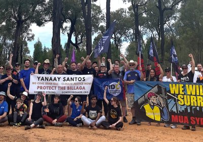 Unionsts from various unions support the Gomeroi campaign against Santos