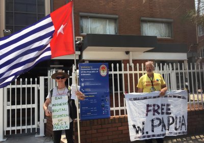A vigil for West Papua outside the Indonesian consulate in Sydney.