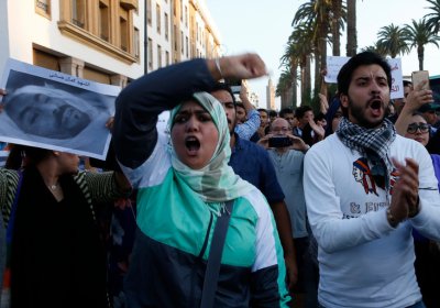 Demonstrators express anger on October 30 at the death of Mouhcine Fikri.