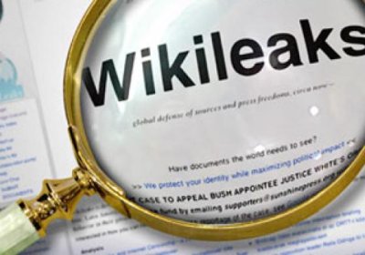 Graphic of Wikileaks under a magnifying glass.